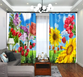 Floarea-soarelui imprimare camera de zi Dormitor 3D de Lux Perdele Pentru Hotel Biroul Draperii Cortinas para sala dormitorio Rideaux