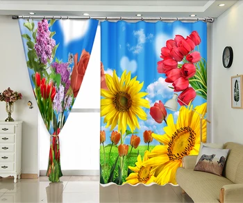 Floarea-soarelui imprimare camera de zi Dormitor 3D de Lux Perdele Pentru Hotel Biroul Draperii Cortinas para sala dormitorio Rideaux