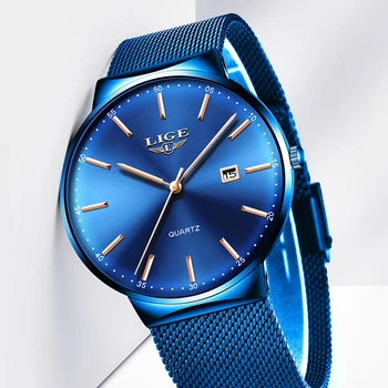 LIGE Mens Ceasuri de Moda de Top de Brand de Lux Cuarț Ceas Barbati Casual Slim Plasă de Oțel rezistent la apă Ceas Sport Negru Rochie Ceas 2019