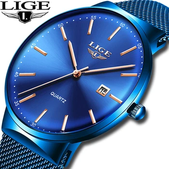 LIGE Mens Ceasuri de Moda de Top de Brand de Lux Cuarț Ceas Barbati Casual Slim Plasă de Oțel rezistent la apă Ceas Sport Negru Rochie Ceas 2019