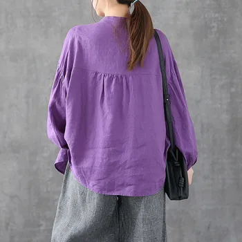 Bumbac, Supradimensionat Tricou Femei Toamna Cu Maneca Lunga Topuri Casual Nou 2020 Stil Vintage De Culoare Solidă Femeie Bluze Camasi P1232