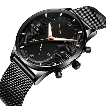 RECOMPENSA Brand Barbati Ceas Sport de Lux 30M Impermeabil Ceasuri pentru Bărbați din Oțel Inoxidabil Plasă de Ceas Auto Data, Cronograf Ceasuri de mana
