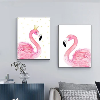 Modern Stil Nordic Coroana Flamingo Imagine Arta de Perete Panza Pictura Postere Si Printuri Pentru Decorarea Camerei Copiilor Fara Rama