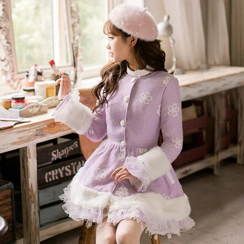 Printesa dulce violet frumoasă haină de blană Candy Ploaie de flori decor broderie Singur pieptul design Japonez C16CD6209