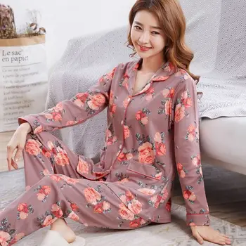 M-3XL Femei Pijama Set 2020 Nou Maneca Lunga din Bumbac Pijama Seturi pentru Femei Primavara Toamna Print Sleepwear Costum Body Femei