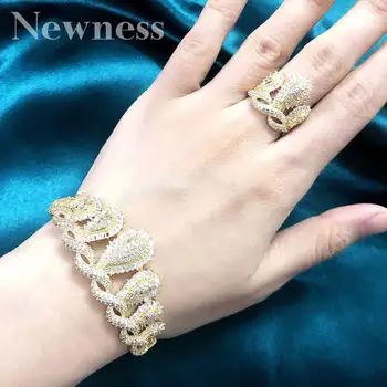 Noutatea de Lux Coroana de Lux Stralucitor Zirconiu CZ Brățară Set Inel de Nunta de Mireasa Dubai Set de Bijuterii pentru Femei
