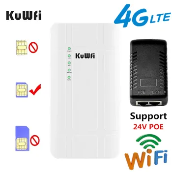 KuWFi în aer liber 4G LTE Router de Mare Putere CPE Wireless de până la 300Mbps Router CAT4 3G/4G SIM WiFi Router pentru camere IP Cu POE 24V Adaptor