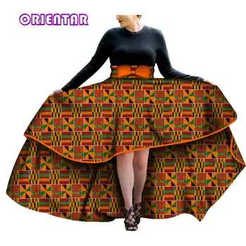 Moda Fuste Lungi pentru Femei Haine Africane din Africa de Bumbac Imprimare Bazin Riche Talie Inalta Fusta Plisata Femei Fusta Swing WY3601