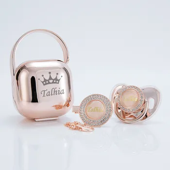 MIYOCAR personalizate cu orice nume rose de aur bling suzeta si clip suzeta set caseta BPA free manechin de Lux