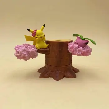 6in1 Asambla Tomy versiune Q Pokemon Papusa pikachu Squirtle Butterfree Pădure Butuc Model Anime Cifre Jucarii Pentru Copii