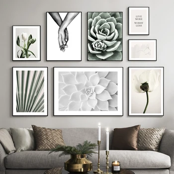 Lalele Cactus Suculent Frunze De Palmier Se Țin De Mâini Nordic Poster De Perete De Arta De Imprimare Panza Pictura Decor Imaginile Pentru Camera De Zi