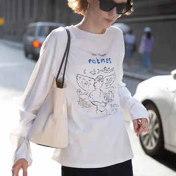 Yedinas Imprimat cu Maneci Lungi Femei T-shirt-uri de Moda Vintage Tricou Femei Casual Tricou Femme Chic Stil Stradă de Sus Streetwear
