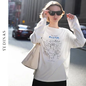 Yedinas Imprimat cu Maneci Lungi Femei T-shirt-uri de Moda Vintage Tricou Femei Casual Tricou Femme Chic Stil Stradă de Sus Streetwear