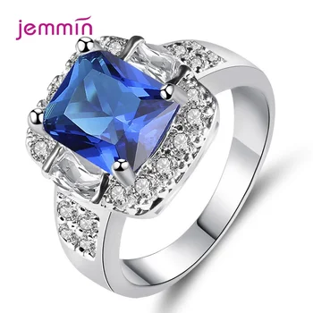 Blue Diamond Argint 925 Inel Pentru Femei Pătrat Inel Cu Pietre De Partid Cupluri De Nunta Bijuterii