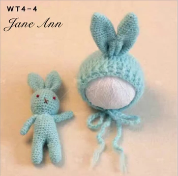 Jane Z Ann Nou-născut fotografie elemente de recuzită de tricotat pălărie de iepure+doll 2 buc lucrat manual din fir de bumbac studio de fotografiere fotografie cabină de duș cadou