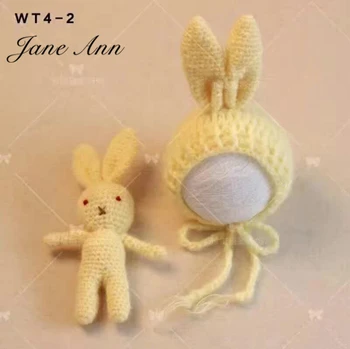 Jane Z Ann Nou-născut fotografie elemente de recuzită de tricotat pălărie de iepure+doll 2 buc lucrat manual din fir de bumbac studio de fotografiere fotografie cabină de duș cadou