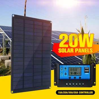 20W 12V, 18V Panou Solar cu baterie Clip+10/20/30/50A Solare Încărcător de Mașină Controler de Celule Solare pentru Drumeții în aer liber Camping