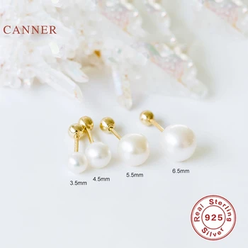 CANNER Real Argint 925 Cercei Pentru Femei 3.5 4.5 5.5 6.5 mm Fir Perla Cercei Stud Zircon coreeană Bijuterii Pendientes