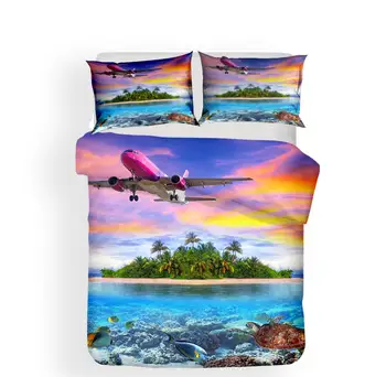 Lenjerie de pat Set de lenjerie de Pat Haine 3d Apus de soare și Insula Model Plapuma Moale Colorat Textile Acasă Aricraft King Queen-Size