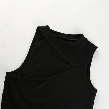 YICIYA fără Mâneci tricou Sexy Elasticitatea Negru Tricou de Vara din Bumbac Top Ștreangul rochie Bodycon Femei Culturilor Topuri de Pe Umăr