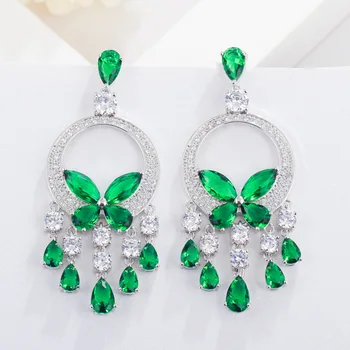 Pera Epocă Lung Picătură de Apă Frunze de Flori Declarație Perdeaua Verde Cercei pentru Femei de Moda de Nuntă CZ Bijuterii de Cristal 2020 E423