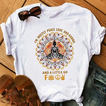 Zen Vagabond Boho Paix T-shirt Femei Buddha Chakra Meditație de Imprimare Topuri Simple Scurt-Maneca Doamnelor Tee Tricou Femme Vara Tricou