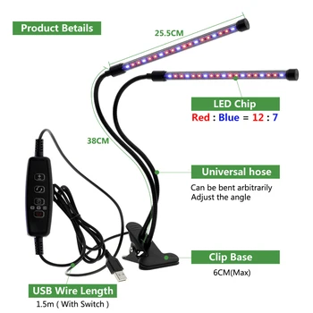Spectru complet Phytolamps DC5V USB LED-uri Cresc Light cu Timer 15W 30W 45W 60W Desktop Clip Fito Lămpi pentru Plante Flori Cresc Cutie