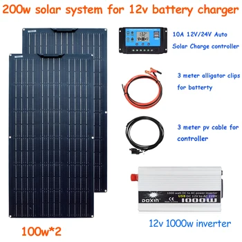 12v panou solar flexibil 200w 100w panou solar încărcător baterie de 12v pentru rulote auto vas cu 12v 24v controller 1000w invertor