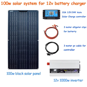 12v panou solar flexibil 200w 100w panou solar încărcător baterie de 12v pentru rulote auto vas cu 12v 24v controller 1000w invertor