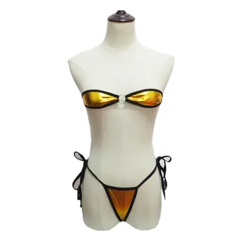 Micro bikini plus dimensiune costume de baie femei costume de baie femei biquini bikini din piele de Brevet oval luminos inel de metal Tăiate Halter Lace