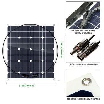 Flexibil Panou Solar de 50w 18V Pentru 12V Baterie Solara Sistem de Încărcare Cu Celule Monocristaline