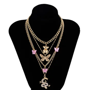 Boem Multistrat Coliere Pentru Femei Hip Hop Pandantiv Fluture Portret Cruce De Cristal Coliere Seturi De Modă Nouă De Bijuterii