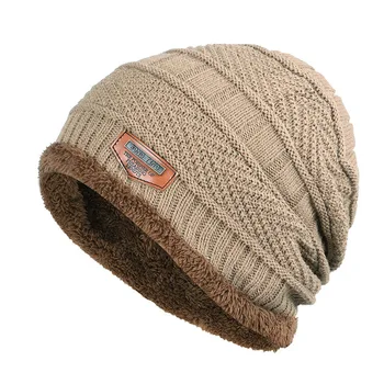 Iarna noi tricotate pălării pentru bărbați plus catifea îngroșare în aer liber cald și confortabil sepci unisex din piele eticheta chelioși beanie de sex masculin