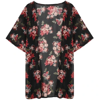 Femei Vara Vintage Kimono Cardigan Lung Șifon Vrac Florale Imprimate Bluza