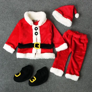 4BUC de Crăciun, Haine pentru Copii Set Infant Costum de Moș Crăciun Topuri cu Maneci Lungi+Pantaloni+Hat+Socking de Înaltă Calitate, Haine Băiat Set