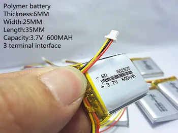Video recorder 388 Capacitate 600MAH model 582535 602535 P polimer thium baterie 3 linie 1.0 MM conector 3pin