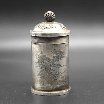 Clasic chinez colecție de decorațiuni de epocă argint Tibetan dragon și phoenix cutie de tutun scobitoare cutie de depozitare Fushou