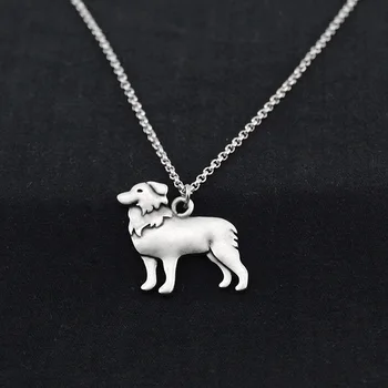 De Argint De Epocă Culoare Boho Border Collie, Câine Charm Pandantiv Din Otel Inoxidabil Colier De Lanț De Animale Colar Cravată Femei Bărbați Bijuterii