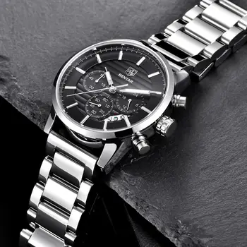 BENYAR Afaceri cuarț ceasuri barbati ceasuri sport pentru bărbați din oțel inoxidabil ceas multifuncțional bărbați rezistent la apă, cronograf 2020