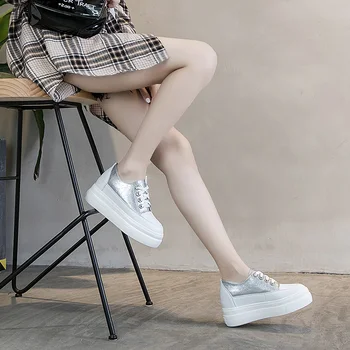 Yiluan 2020 primavara toamna apartament nou casual, pantofi albi de bază femei Adidași din piele Culori Amestecate sălbatice pantofi casual femeie Platforma