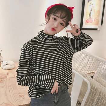 Tricouri Femei Simplu Retro cu Dungi Trendy Toate-meci de Înaltă Calitate Toamna anului 2020 Femei Stil coreean Vrac Elevii de petrecere a timpului Liber Feminin