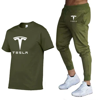 Moda Vara Barbati Tricouri Tesla Masina Logo-ul de Imprimare HipHop Casual din Bumbac cu Maneci Scurte de înaltă calitate T-shirt, pantaloni costum Bărbați Îmbrăcăminte