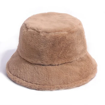 Iarna în aer liber, Vacanta, Doamna Panama Negru Solid Îngroșat Moale Cald Pescuit Capac Faux Blana Iepure Bucket Hat Pentru Femei pălărie