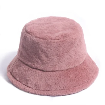 Iarna în aer liber, Vacanta, Doamna Panama Negru Solid Îngroșat Moale Cald Pescuit Capac Faux Blana Iepure Bucket Hat Pentru Femei pălărie