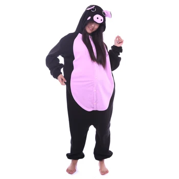 Porcul Negru de Adult Onesie Animal Bărbați Femei Salopeta Roz Pijama Fleece Onesie Desene animate Costume Cosplay Pijama Sleepsuit S-XL