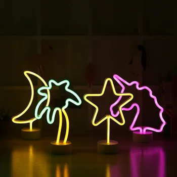 Lumina de Neon Semn LED Lumina de Noapte Flamingo Unicorn Înger Lampă Alimentat de la Baterie pentru Dormitor Masă Acasă Nunta Decor de Crăciun