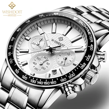 WISHDOIT Brand de Top Mens Ceasuri de Lux din Oțel Inoxidabil Luminos rezistent la apă, Cronograf Quartz Multifunctional Ceas Sport