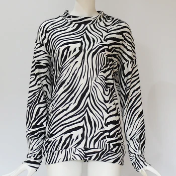 Aachoae 2020 Zebra Print Topuri De Femei Și Bluze Tricotate Casual Shirt Stand De Guler Maneca Lunga Doamnelor Bluza De Sus Blusa Mujer