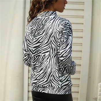 Aachoae 2020 Zebra Print Topuri De Femei Și Bluze Tricotate Casual Shirt Stand De Guler Maneca Lunga Doamnelor Bluza De Sus Blusa Mujer