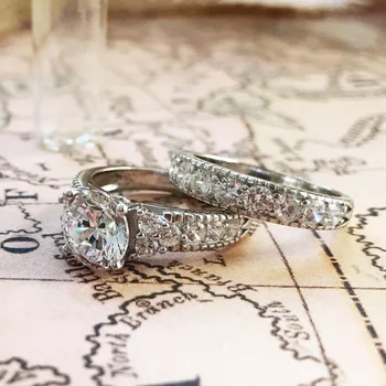 2021 nouă rundă de lux argint 925 set inel de nunta pentru femei lady cadou de aniversare de bijuterii en-gros R5975